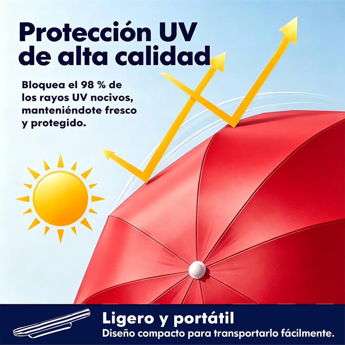 Sombrilla Playa, Protección UV+50, Sombrilla Antiviento, Soporte Metálico