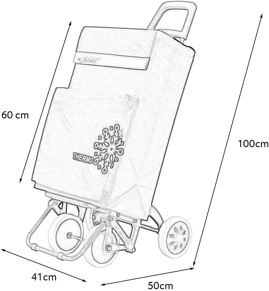 Carro de Compra Plegable Ligero, Bolsa Térmica, 100x41x33cm, 40 litros, 4 Ruedas, Embalado con Cartón Reforzado