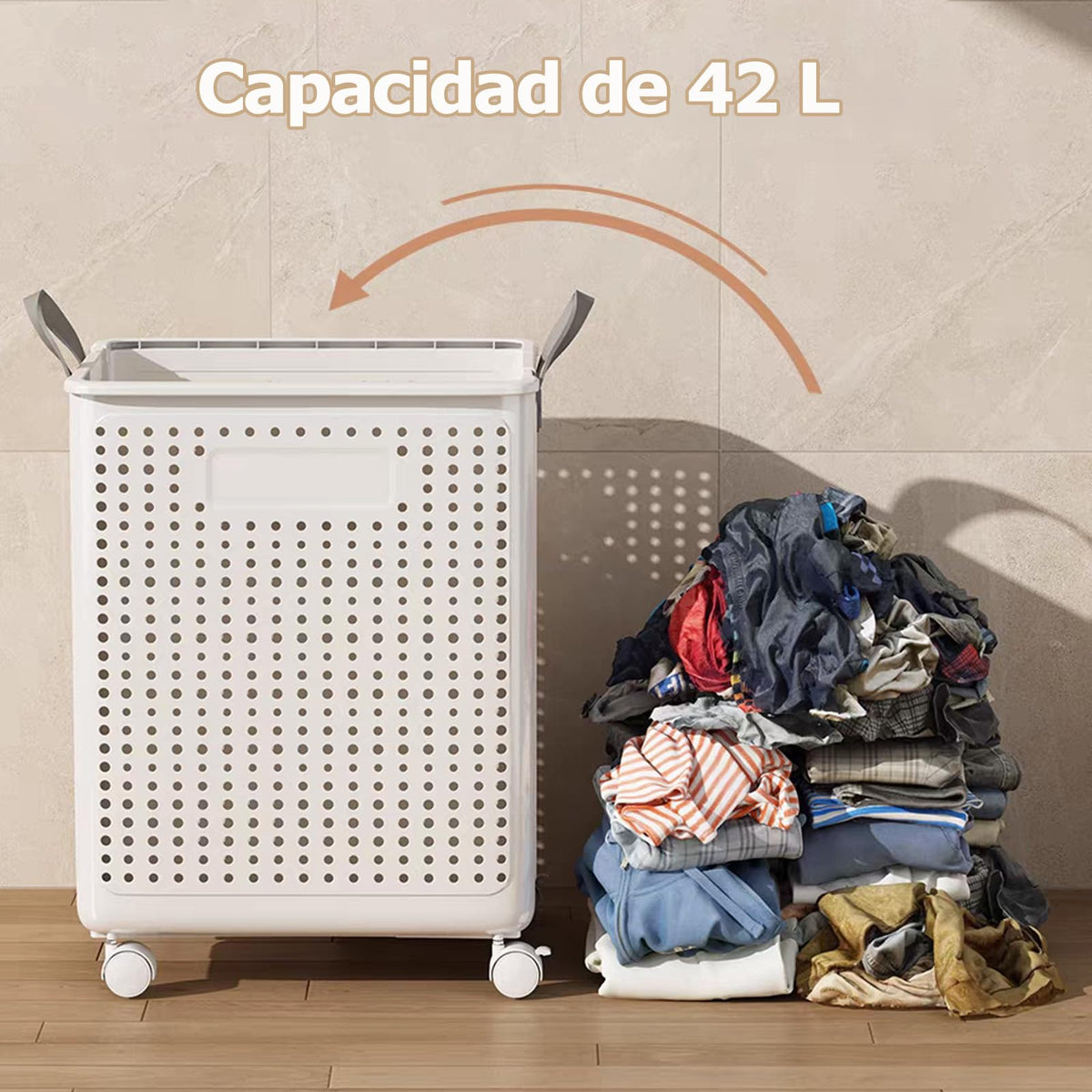 Cesto de Ropa Sucia con Ruedas, Carrito Organizador de Plástico Resistente, Canasto para Lavandería con Ventilación y Gran Capacidad
