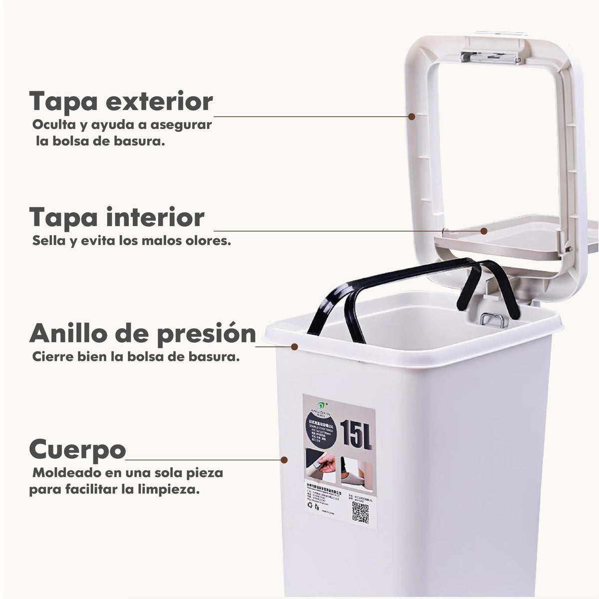 MIMOCASA Cubo para Baño : Cubo Basura Baño con Tapa a Presión y Pedal, Papelera Baño para Cocina, Baño, Sala de Estar, Oficina, Lugar Estrecho, Asa de Transporte Portátil