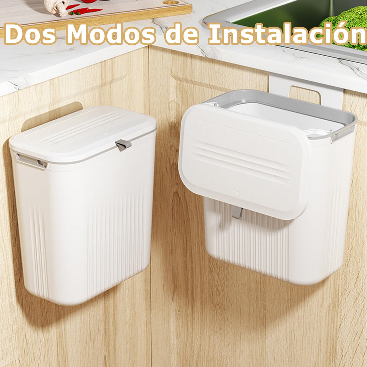 MIMOCASA Cubo de Basura Colgante 9L, Cubo Basura de Plástico con Tapa