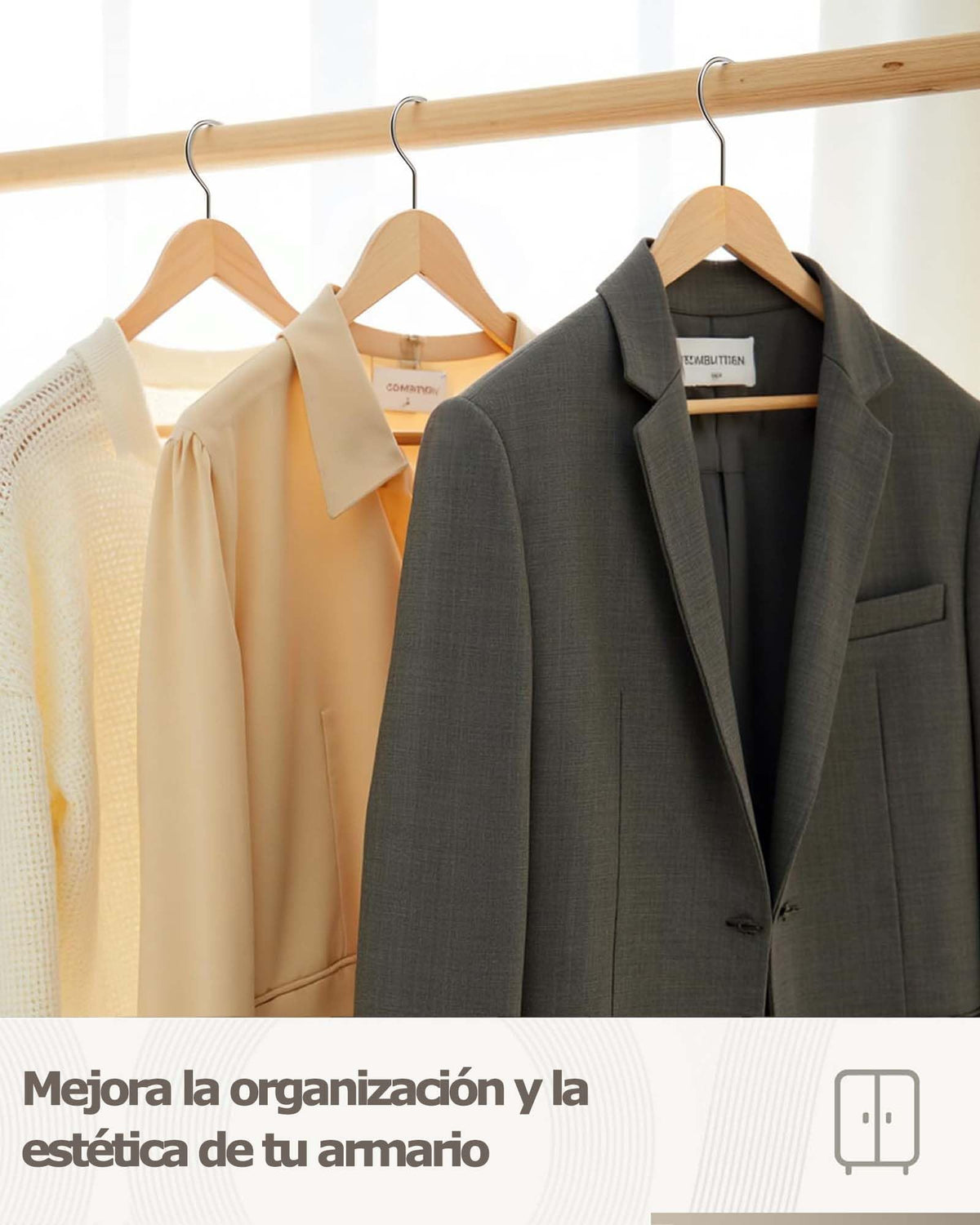 Pack 20 Perchas Blancas Madera, Muescas Antideslizantes y Gancho Giratorio
