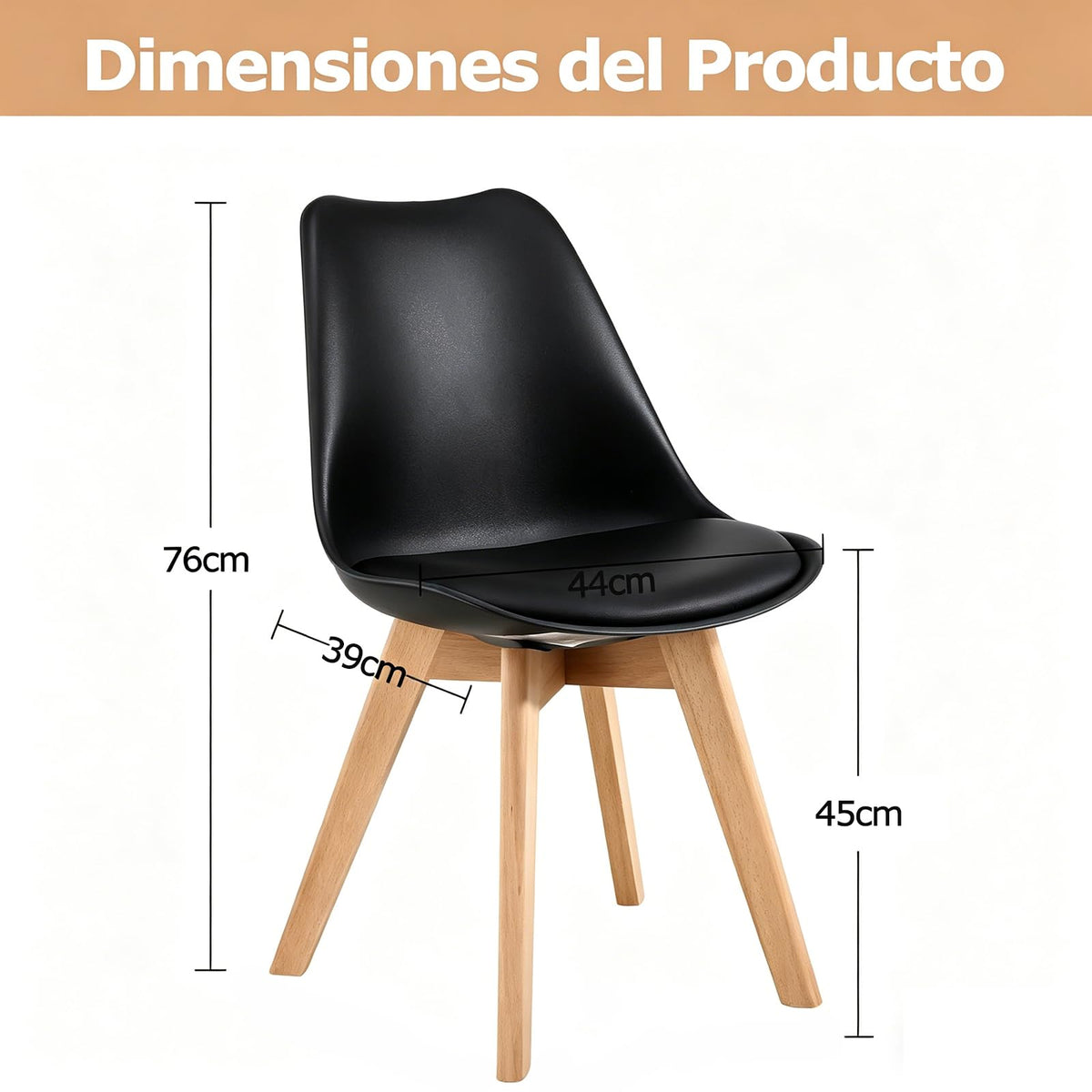 MIMOCASA Sillas de Comedor, Pack 4 Sillas Comedor Nórdico, 43×38×76cm
