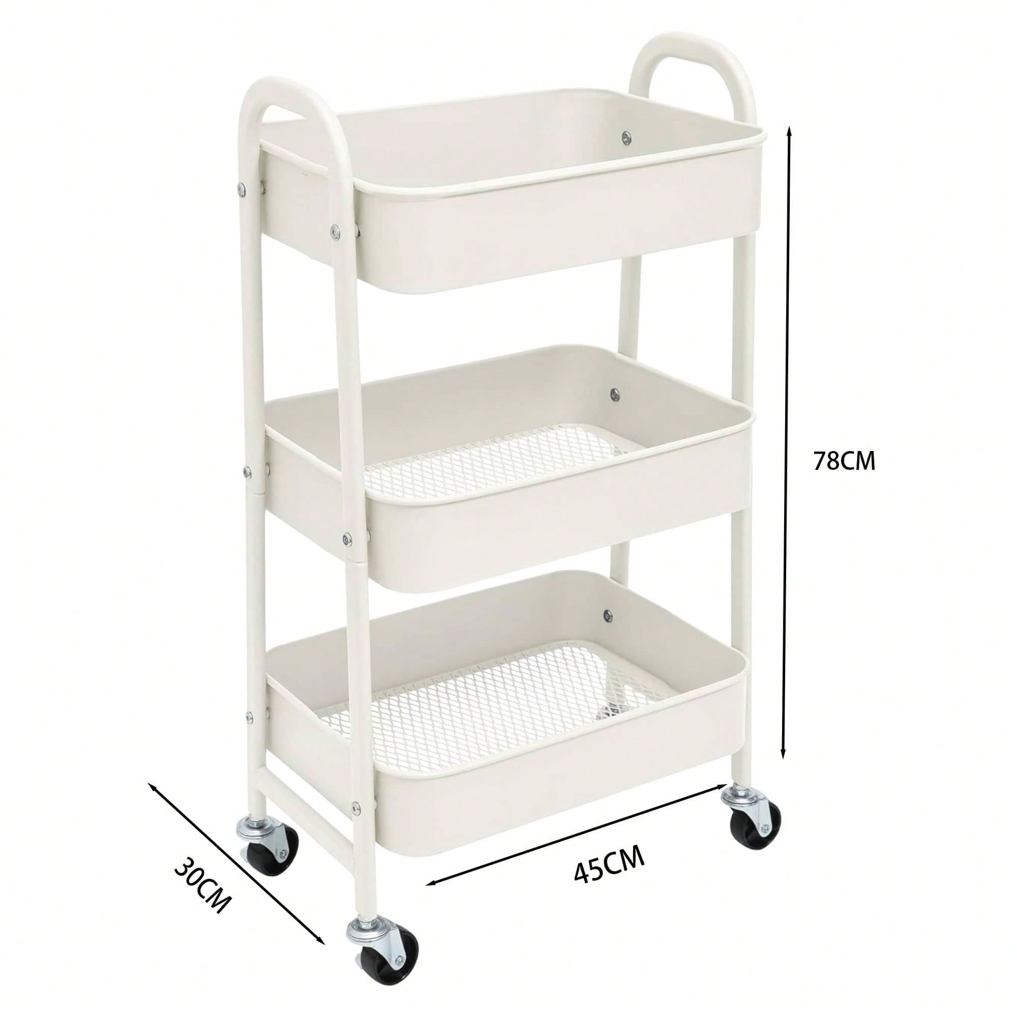 Carrito Organizador con Ruedas 3 Niveles, Carro Auxiliar Metálico de Almacenamiento, Carrito Cocina Estrecho Ahorra Espacio, Carro Rodante Multifuncional para Baño, Dormitorio, Oficina y Salón, Estantería Móvil con Ruedas Resistentes