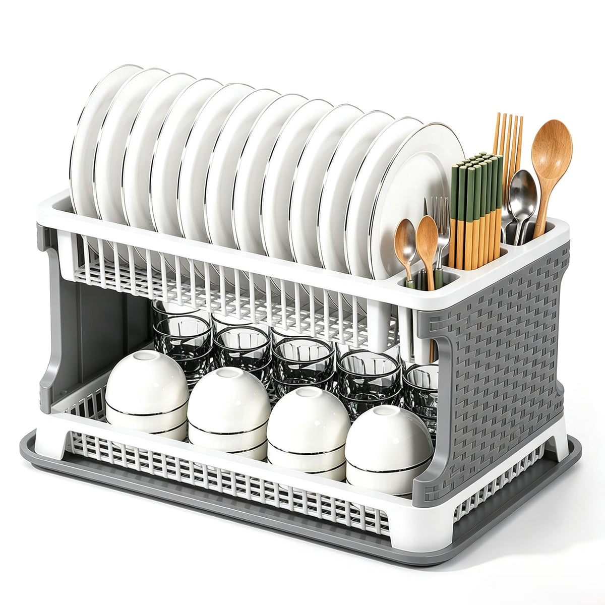 MIMOCASA Escurridor de Platos Anti-óxido Soporte para Cubiertos Rejilla para secar Platos, Escurridor de Platos de Plástico para Cocina