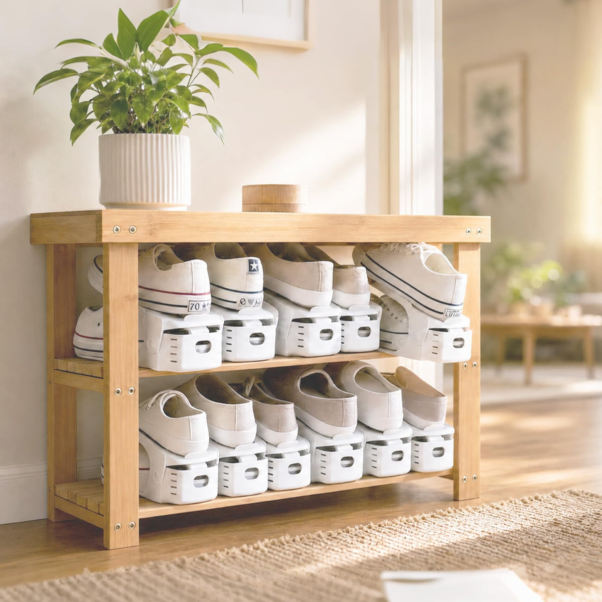 10 Pcs Organizador Zapatos, Apilador de Zapatos Ajustable, Plástico